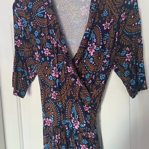Boden Paisley and Floral Long Sleeve Dress - Pink, Blue, Brown
